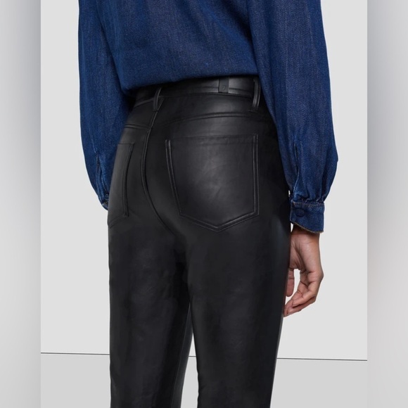 New 7 For All Mankind Faux Leather High Waist Slim Kick Pants Black Sz 31 - Picture 3 of 16